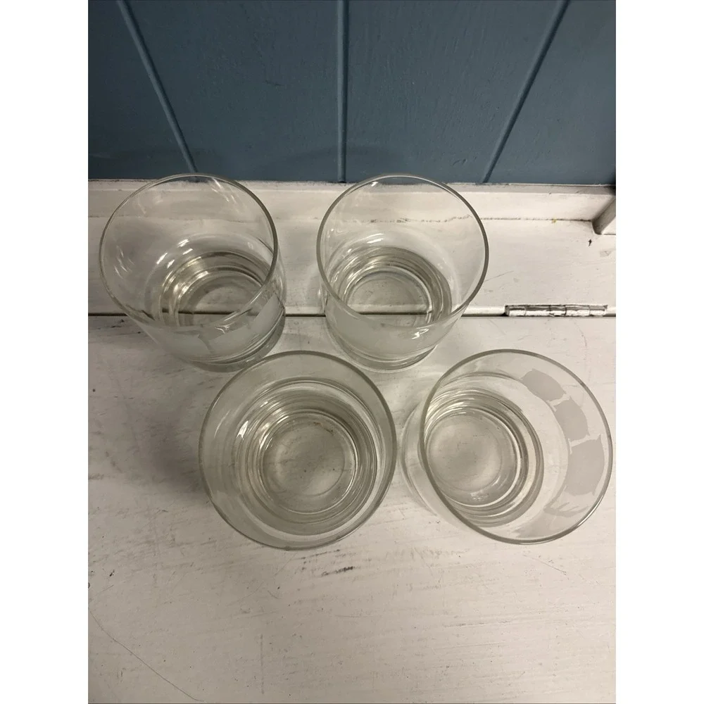4 Vtg MCM Bonwit Teller Etched‎ Frosted Owls Old Fashioned Tumbler 10 oz Glasses